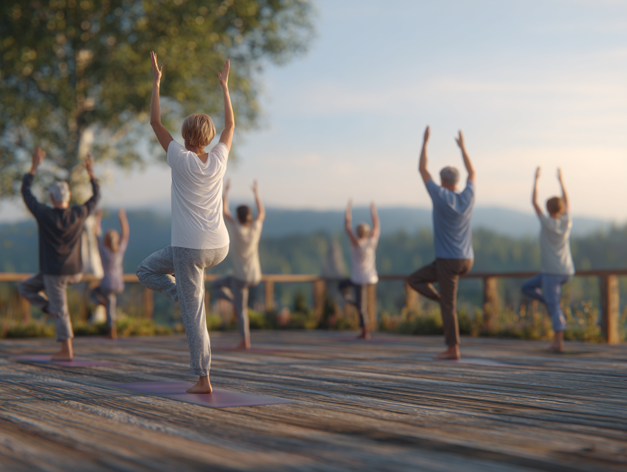 Жінка практикує йогу на природі